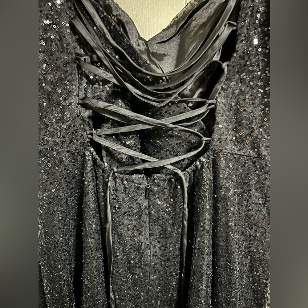 City Chic Black Sequin V-Neck Spaghetti Strap Gown - Picture 14 of 16